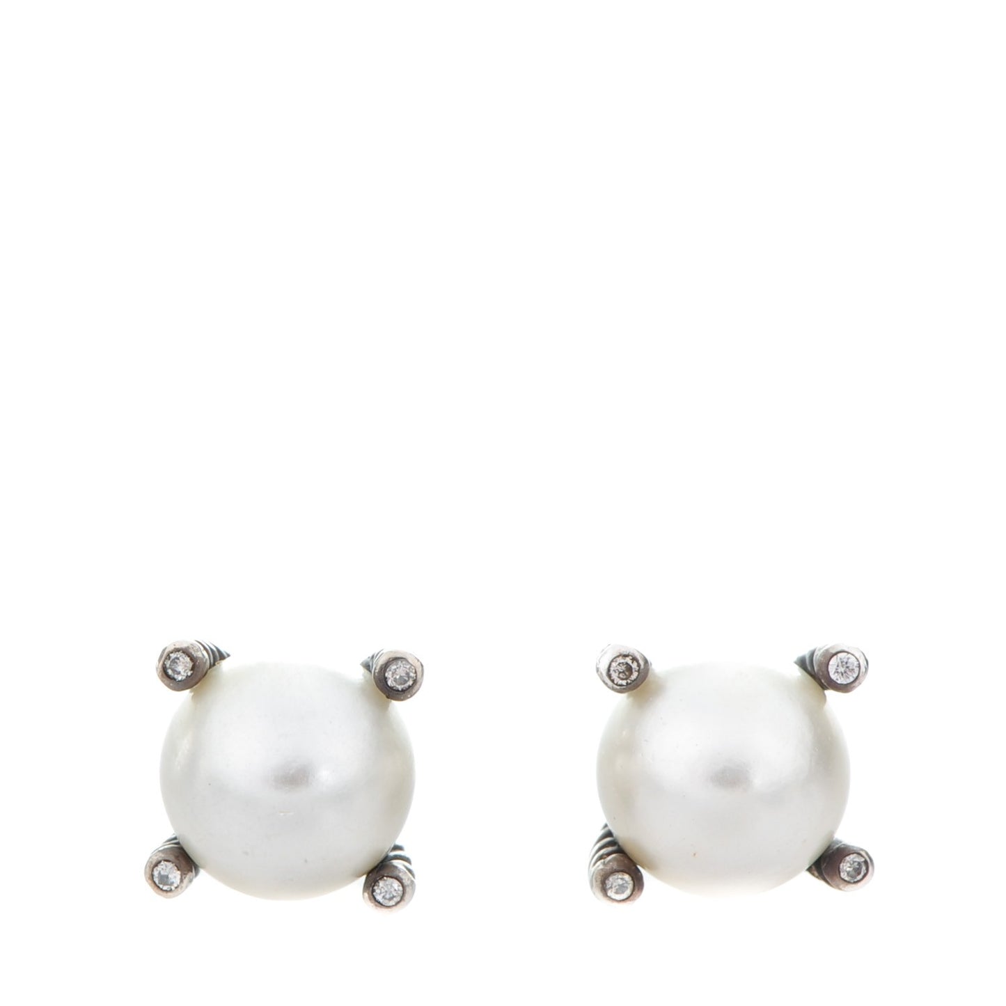 Sterling Silver Diamond Pearl 10mm Cable Stud Earrings