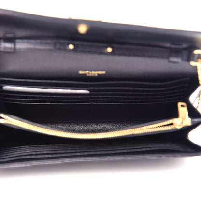 Saint Laurent Grain De Poudre Matelasse Chevron Monogram Chain Wallet Black 5 of 10