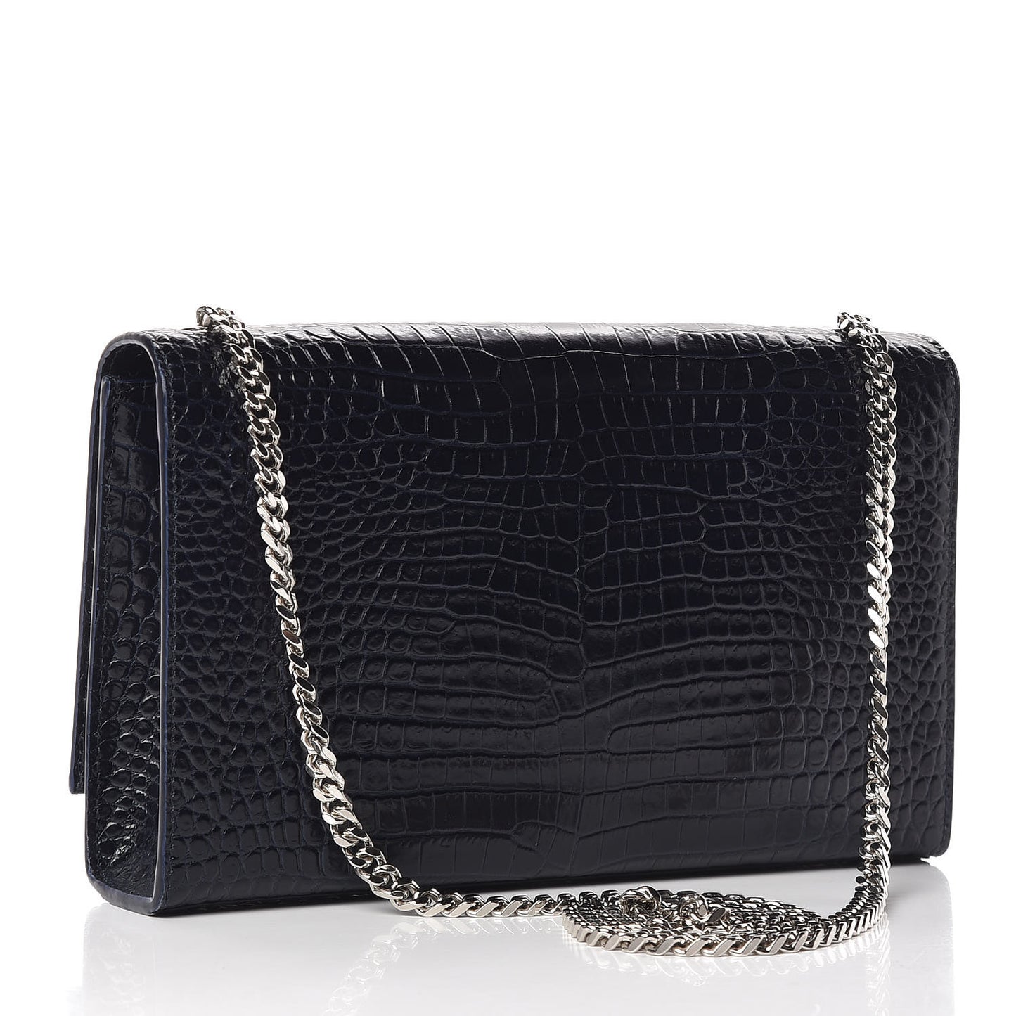 Calfskin Crocodile Embossed Medium Classic Monogram Kate Tassel Satchel Blue Sapphire