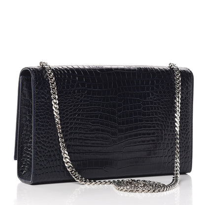 Saint Laurent Calfskin Crocodile Embossed Medium Classic Monogram Kate Tassel Satchel Blue Sapphire 3 of 9