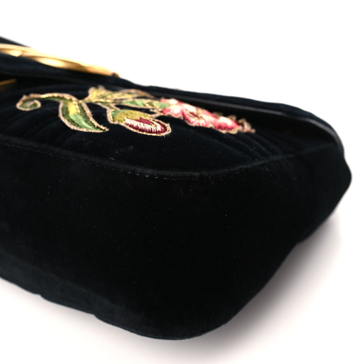 Velvet Matelasse Loved Embroidered Medium GG Marmont Shoulder Bag Black