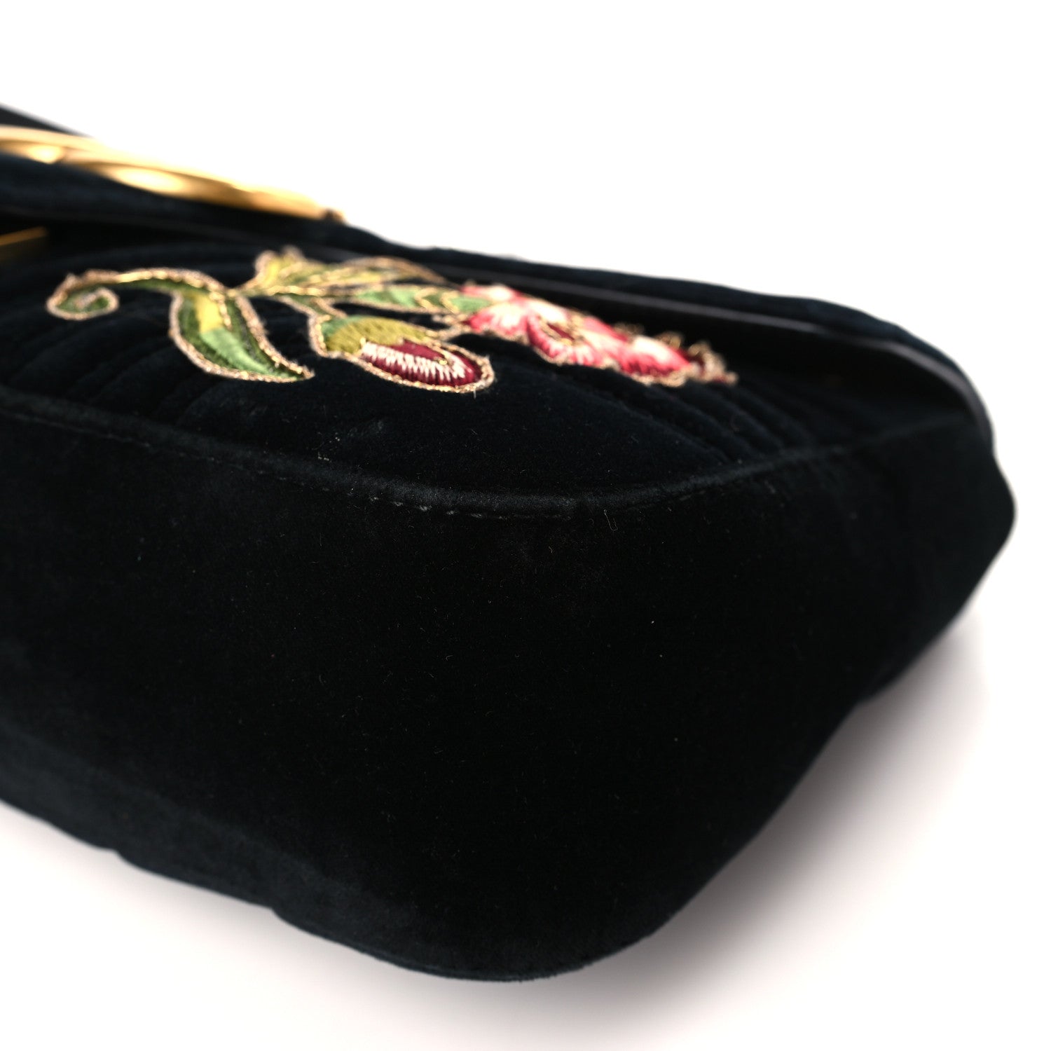 Gucci Velvet Matelasse Loved Embroidered Medium GG Marmont Shoulder Bag Black 9 of 10