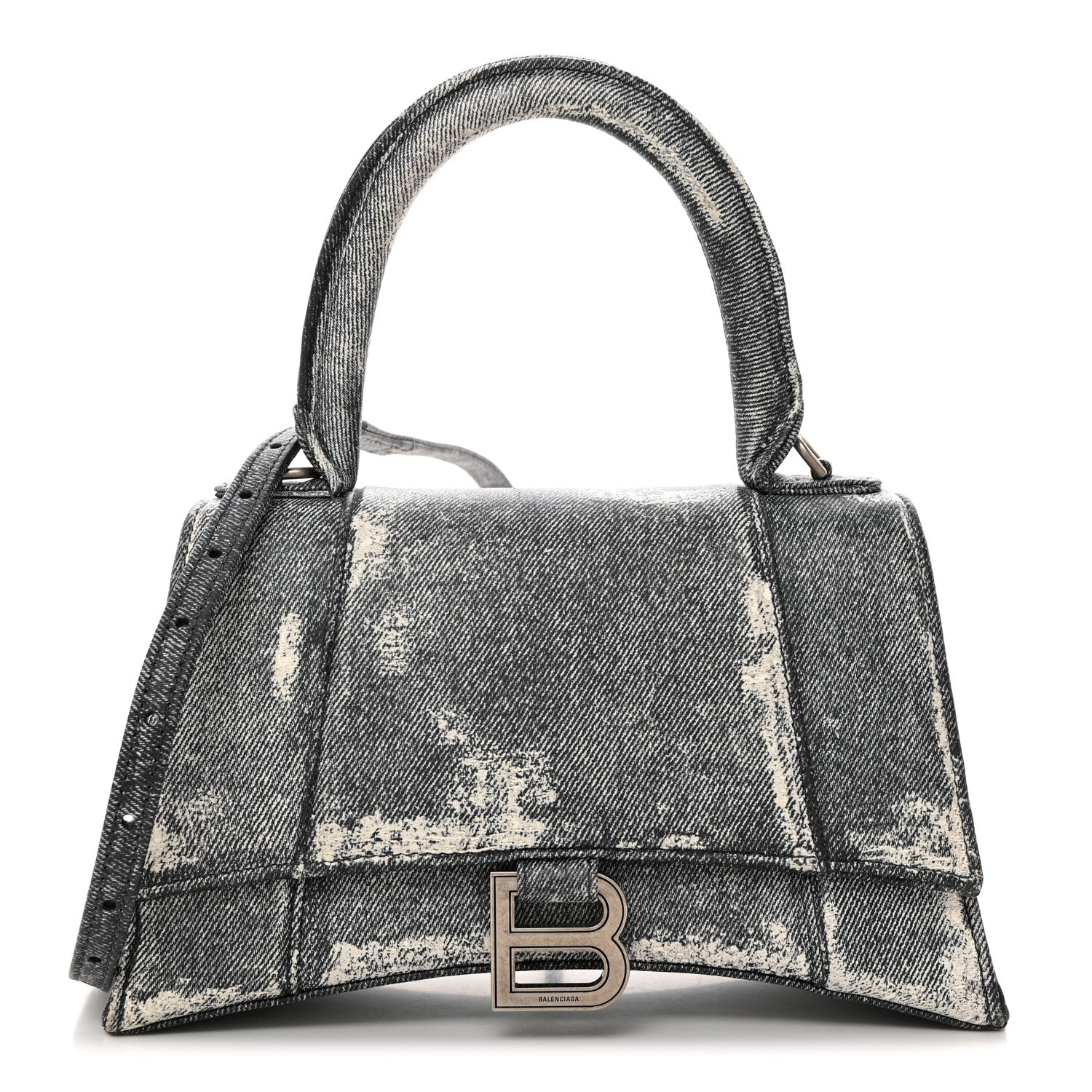 Balenciaga Nappa Denim Printed Small Hourglass Top Handle Bag Black 1 of 11
