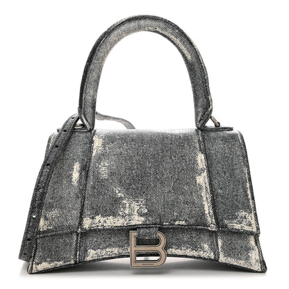 Balenciaga Nappa Denim Printed Small Hourglass Top Handle Bag Black 1 of 11