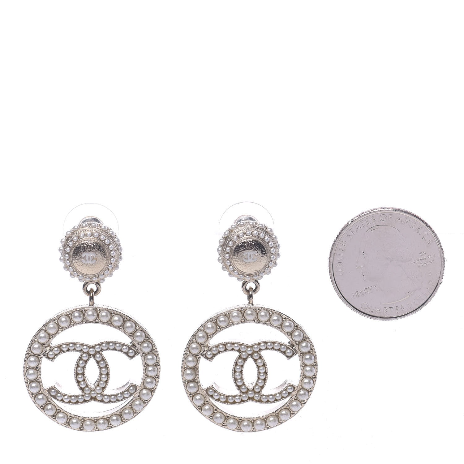 Chanel Pearl CC Drop Earrings Light Gold 2 of 5