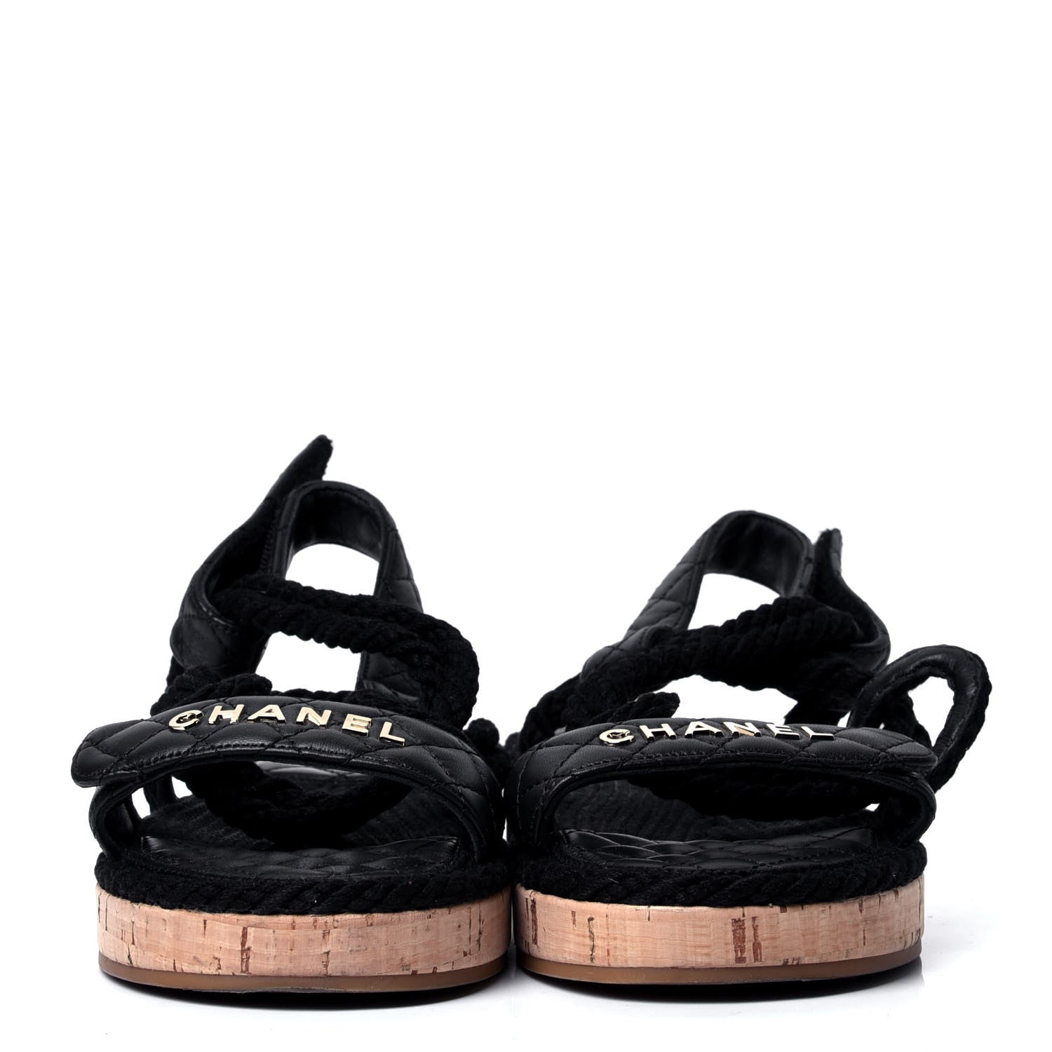 Chanel Cord Lambskin Quilted Logo Sandals 39 Black 2 of 7