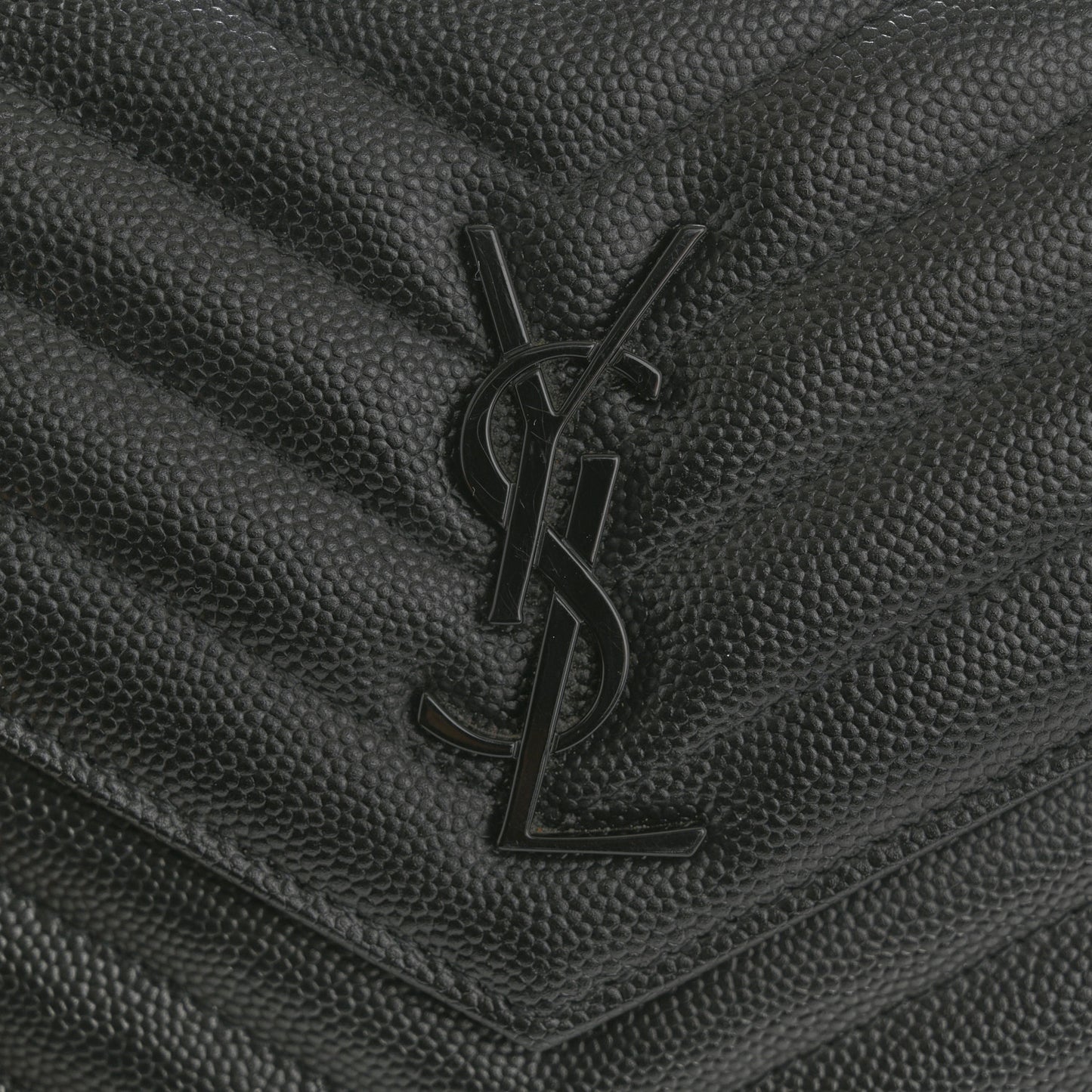 Grain De Poudre Matelasse Chevron Monogram Monochrome Envelope Chain Wallet Black