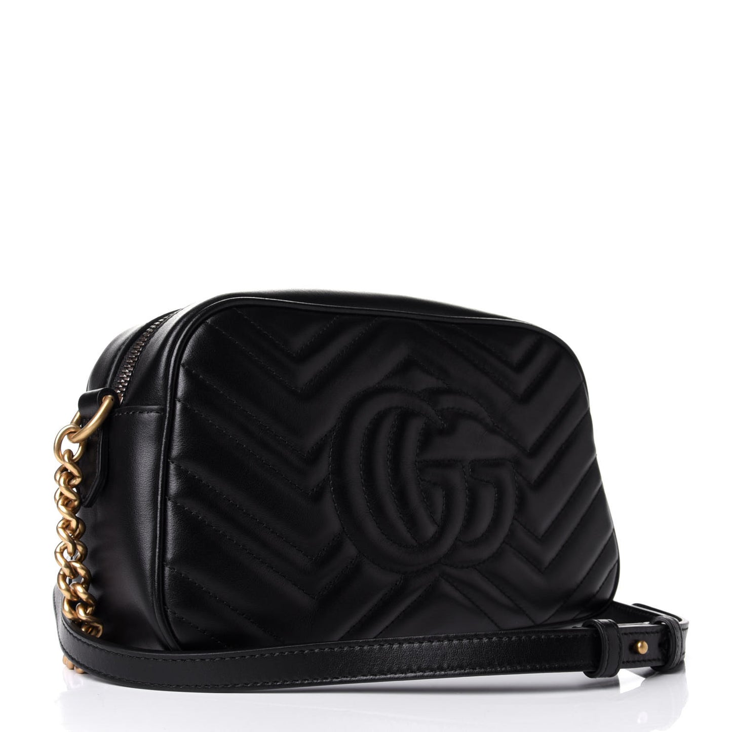 Calfskin Matelasse Small GG Marmont Chain Shoulder Bag Black