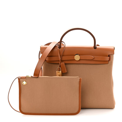 Hermes Military Toile Vache Hunter Herbag Zip Retourne 31 PM Chai Fauve 3 of 12