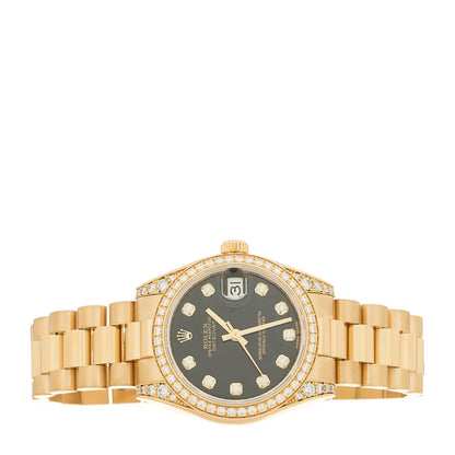 Rolex 18K Yellow Gold Diamond 31mm Oyster Perpetual Datejust President Watch Black 178158 2 of 5