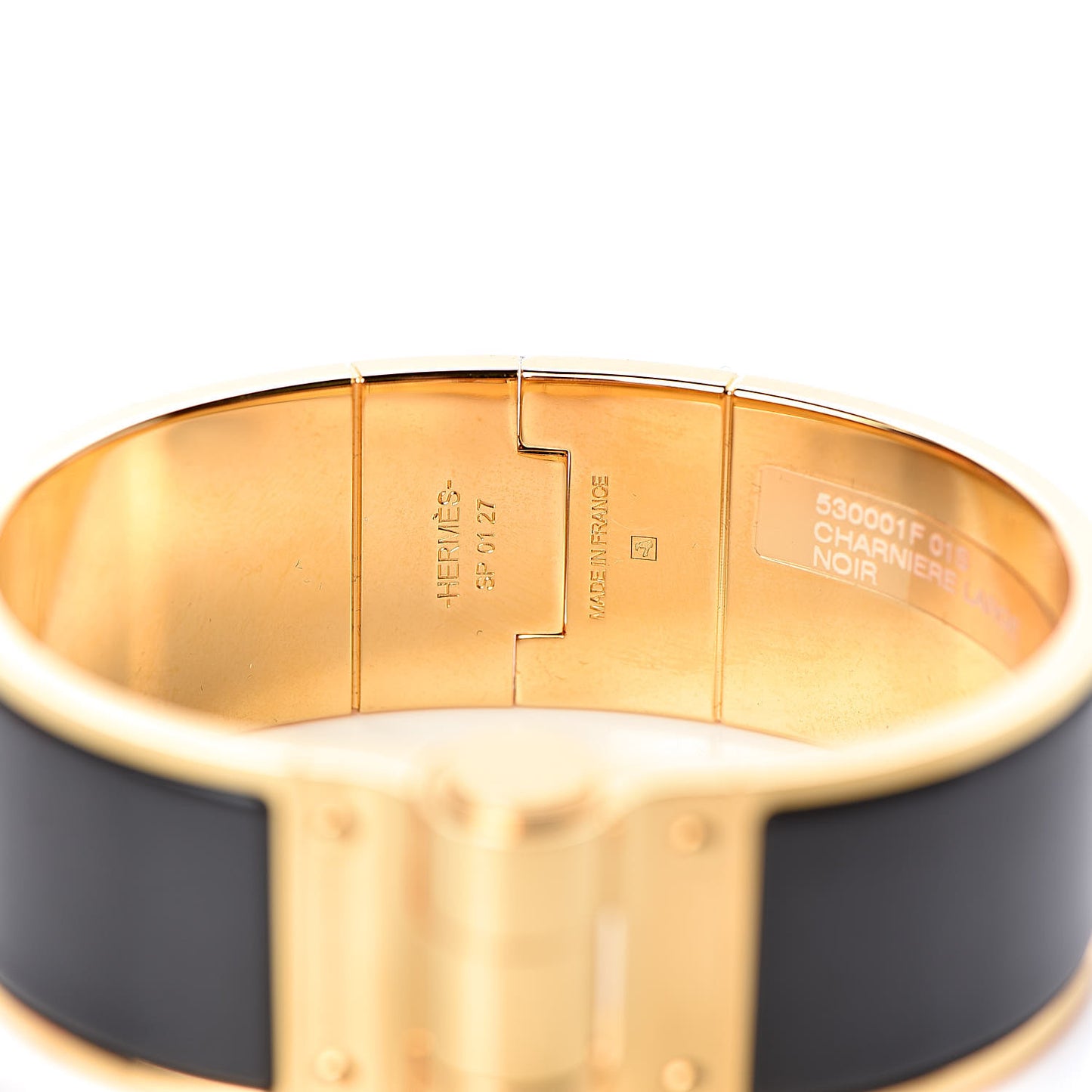 Enamel Charniere Uni Wide Hinged Bracelet M Black
