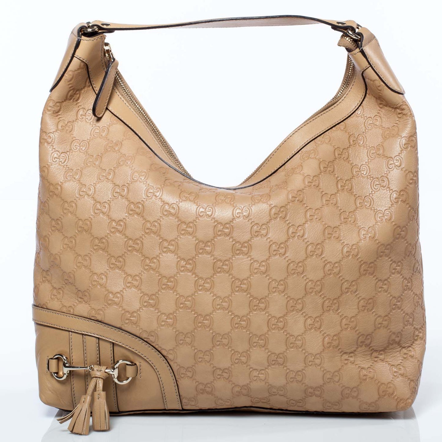 Guccissima Medium Horsebit Tassel Shoulder Bag Beige