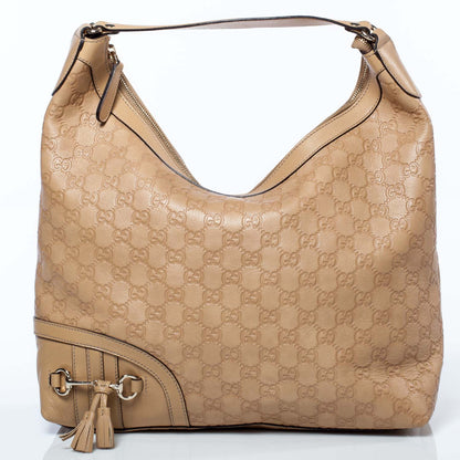 Gucci Guccissima Medium Horsebit Tassel Shoulder Bag Beige 1 of 9