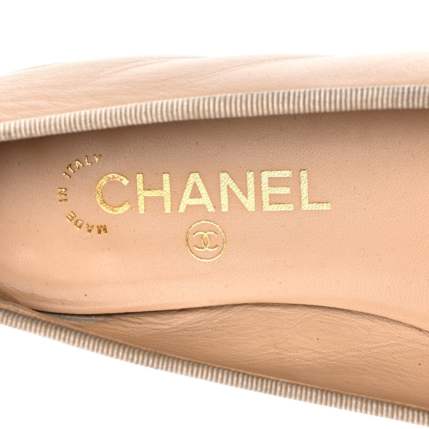 Lambskin Cap Toe Ballerina Flats 38 Beige Black