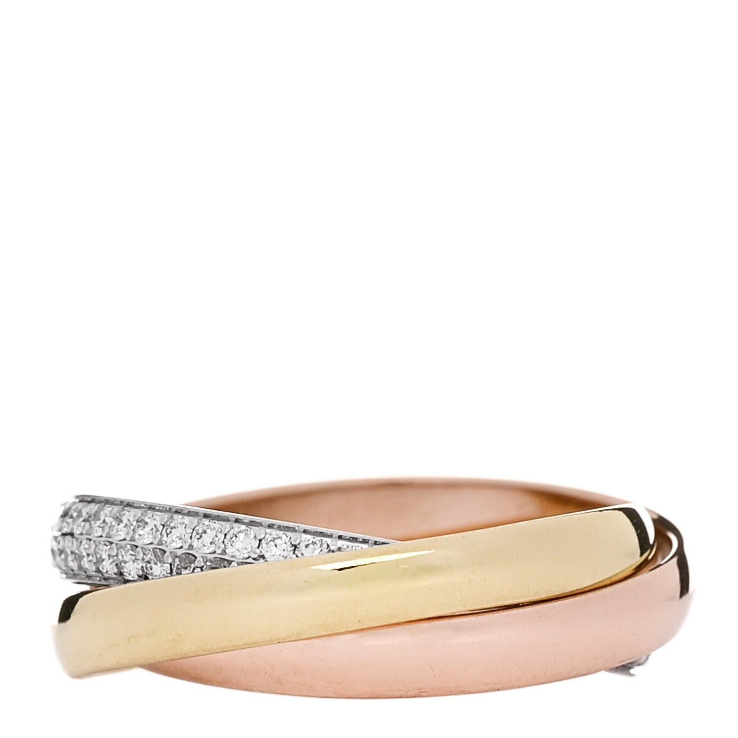 Cartier 18K White Yellow Pink Gold Diamond Small Trinity Paved Ring 51 5.75 3 of 5