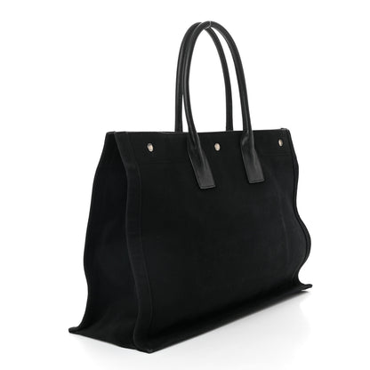 Saint Laurent Linen Calfskin Rive Gauche Tote Black 2 of 10