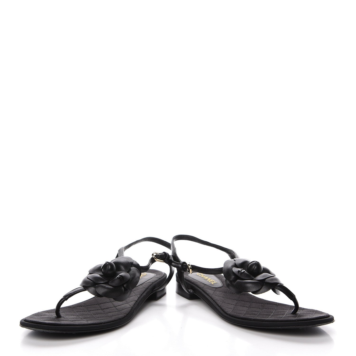 Chanel Lambskin Camellia Thong Sandals 38.5 Black 6 of 18