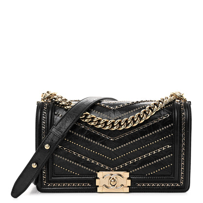 Chanel Crumpled Calfskin Chevron Chain Medium Boy Flap Black 1 of 10