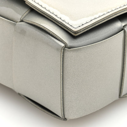 Bottega Veneta Metallic Patent Calfskin Maxi Intrecciato Extra Mini Cassette Crossbody Bag Silver 9 of 10