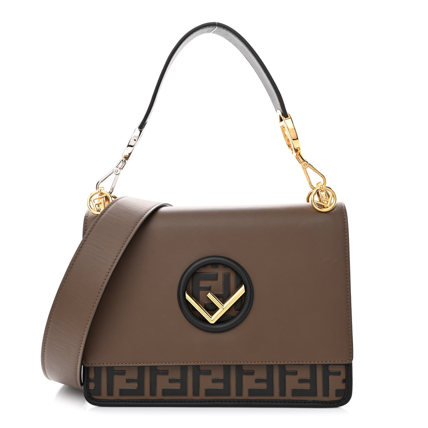 Fendi Vitello Century F is Fendi Bi-Color FF 1974 Embossed Kan I Shoulder Bag Maya Black 1 of 11