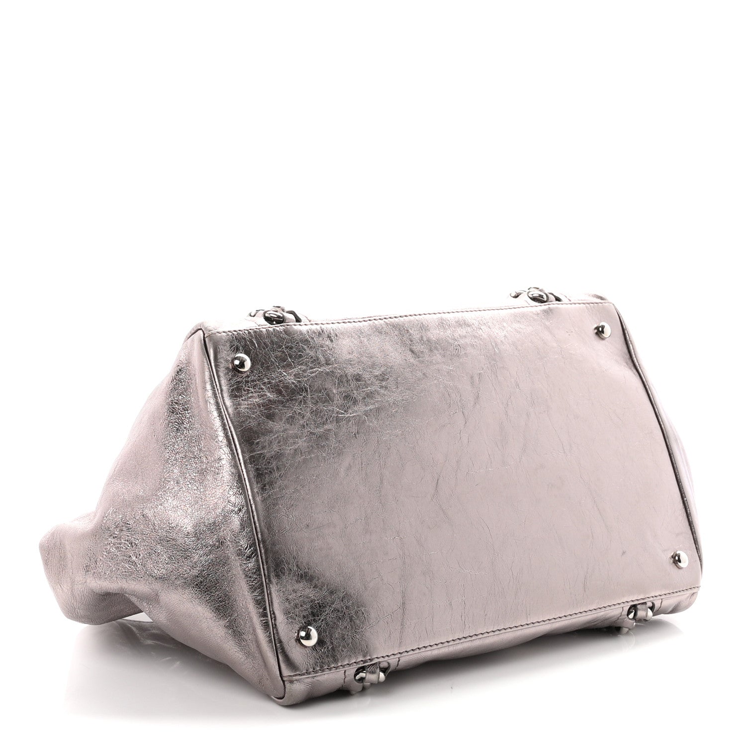 Chanel Metallic Cracked Calfskin Modern Chain Tote Dark Silver