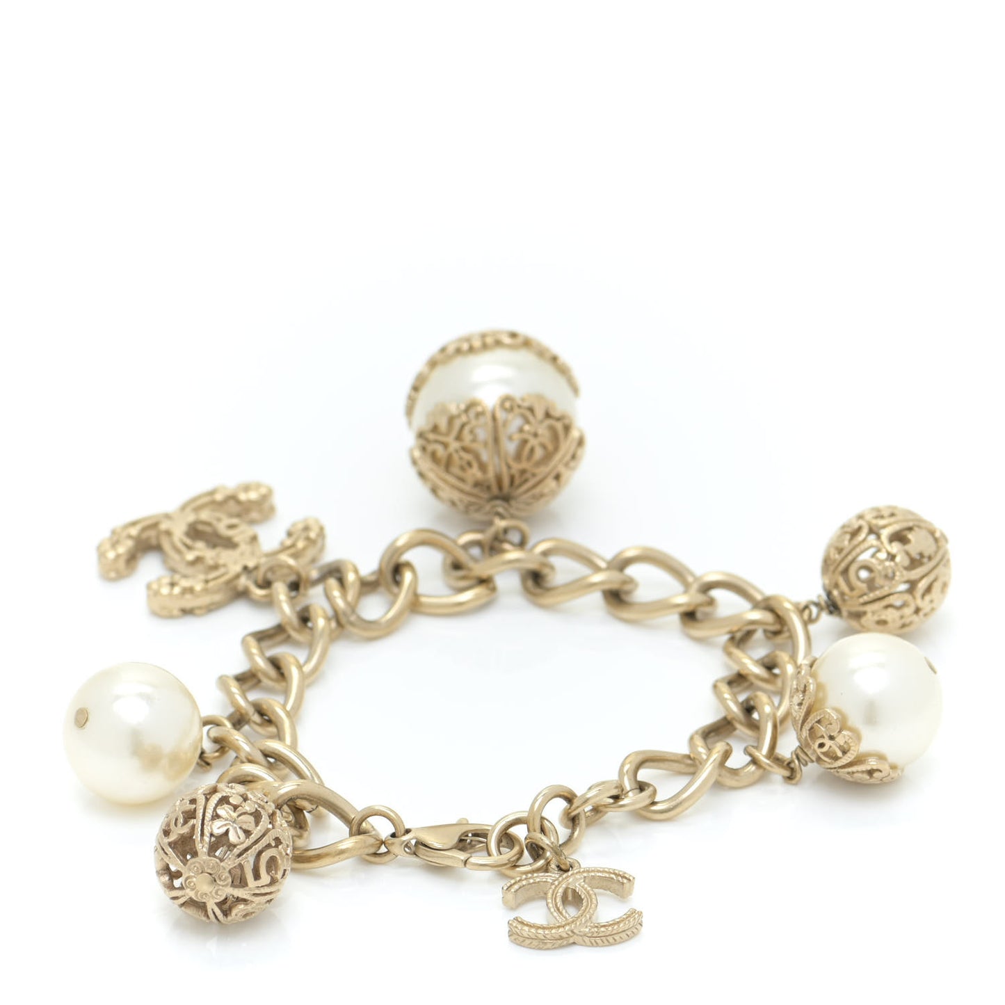 Pearl Crystal CC Bracelet Gold