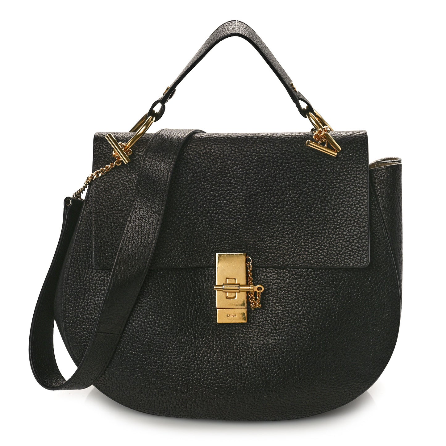 Grained Lambskin Large Drew Shoulder Bag Black