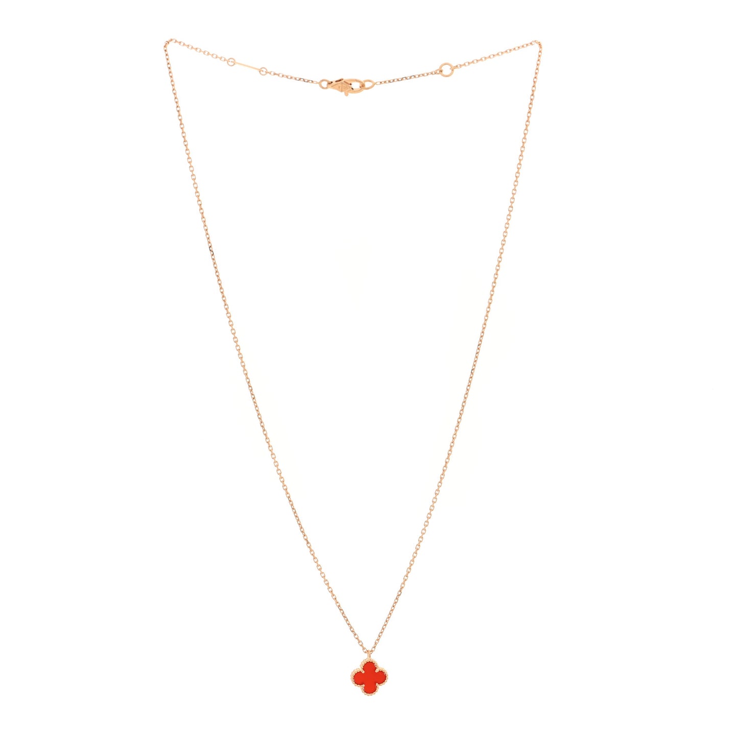 18K Rose Gold Carnelian Sweet Alhambra Pendant Necklace