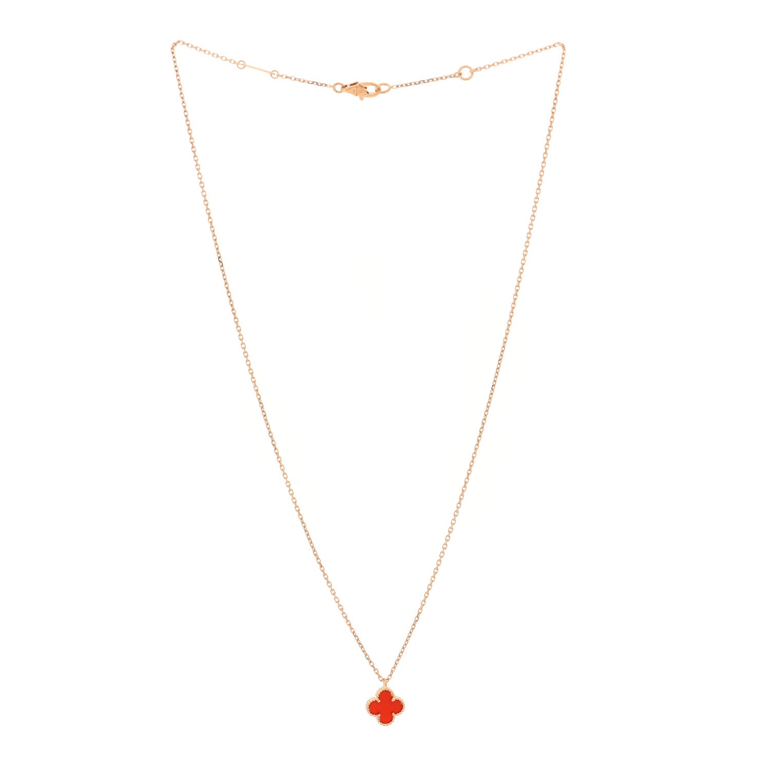Van Cleef & Arpels 18K Rose Gold Carnelian Sweet Alhambra Pendant Necklace 3 of 4