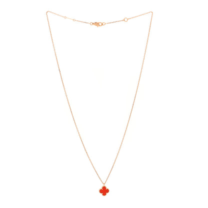 Van Cleef & Arpels 18K Rose Gold Carnelian Sweet Alhambra Pendant Necklace 3 of 4