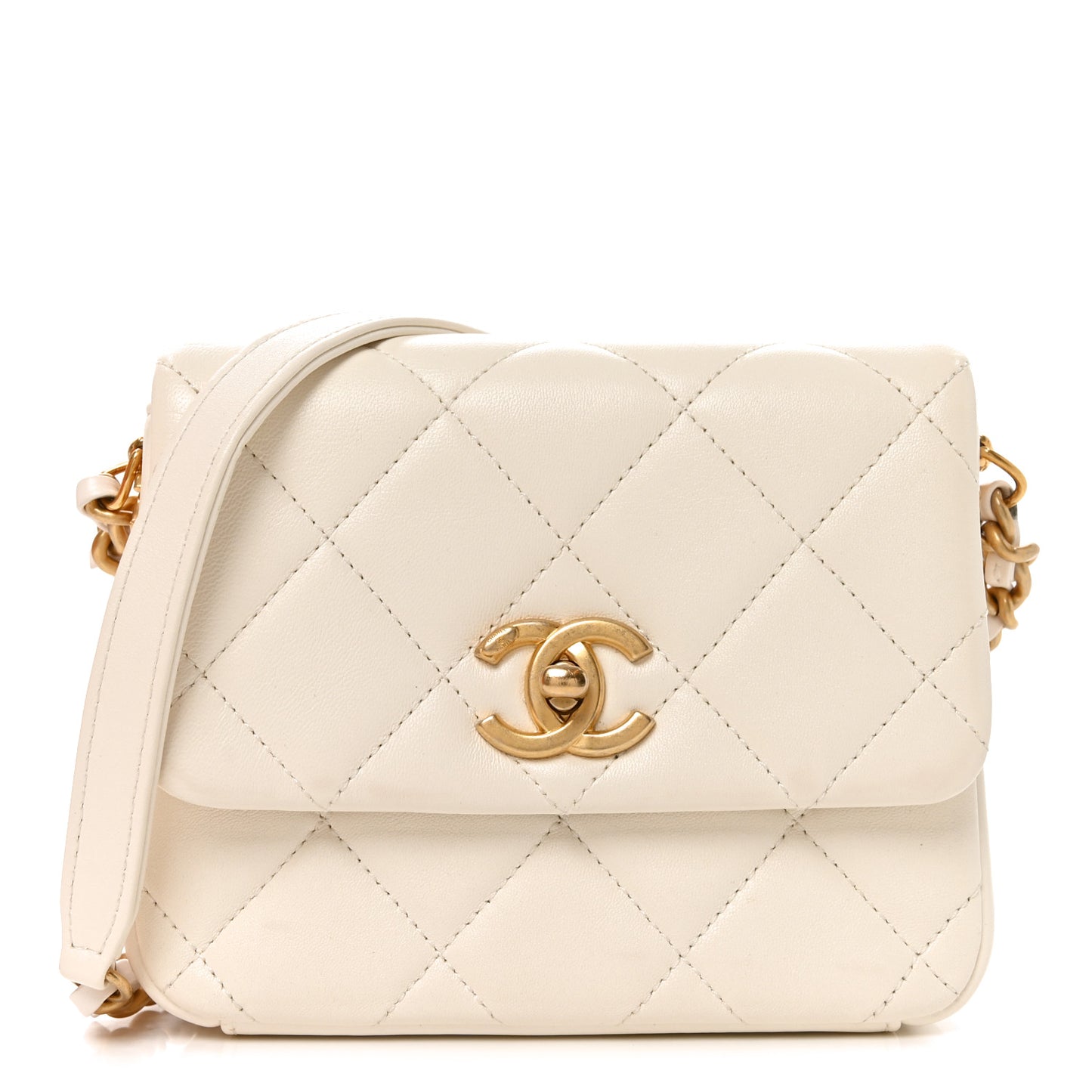 Lambskin Quilted Mini Side Note Flap White