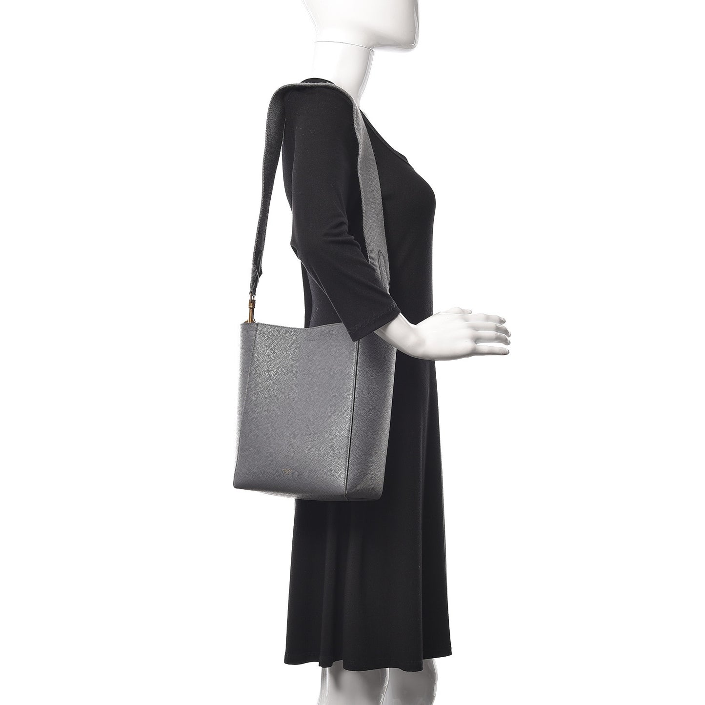 Soft Grained Calfskin Small Sangle Bucket Bag Grey