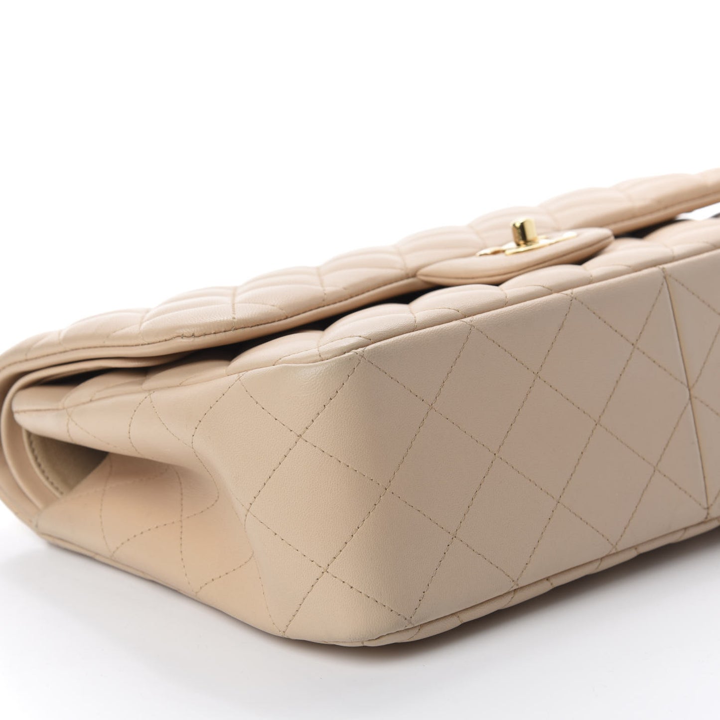 Lambskin Quilted Jumbo Double Flap Beige