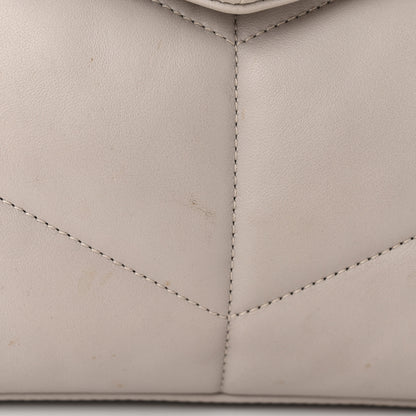 Saint Laurent Lambskin Quilted Medium Loulou Puffer Monogram Chain Satchel Blanc Vintage 14 of 15