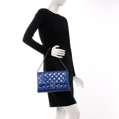 Chanel Patent Quilted Clutch with Chain Flap Blue 2 of 7