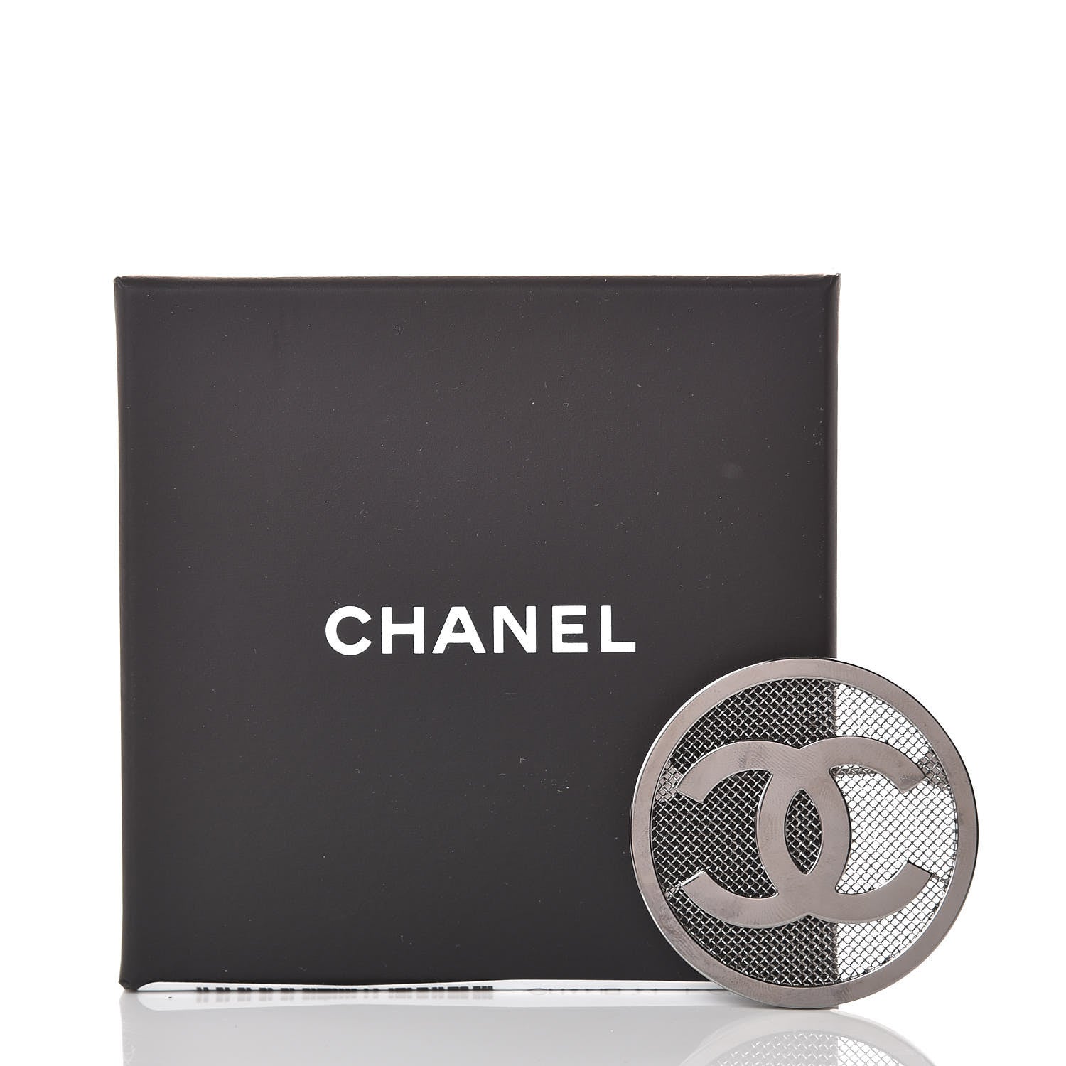 Chanel Mesh Circle CC Brooch Silver 5 of 5