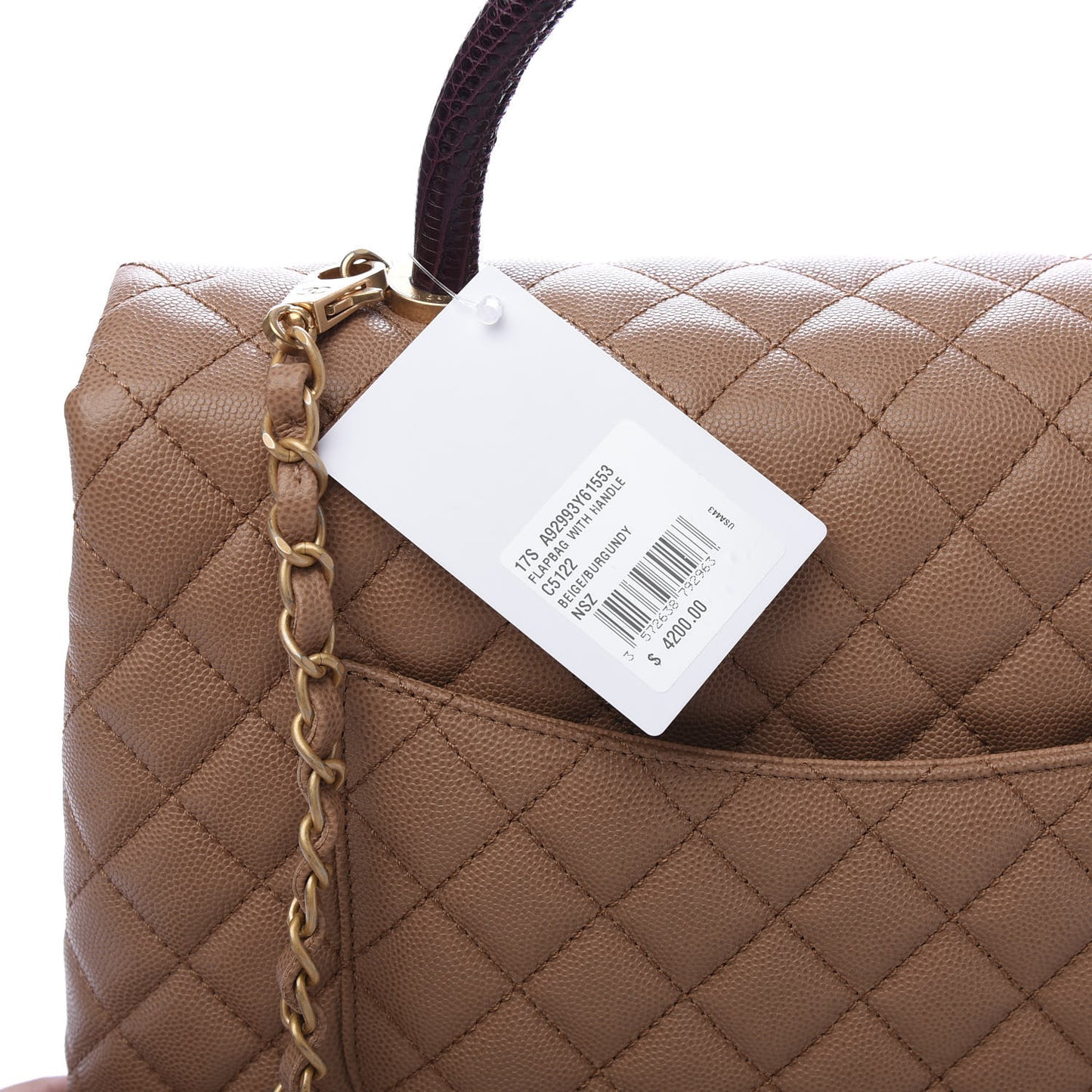 Caviar Lizard Quilted Large Coco Handle Flap Beige