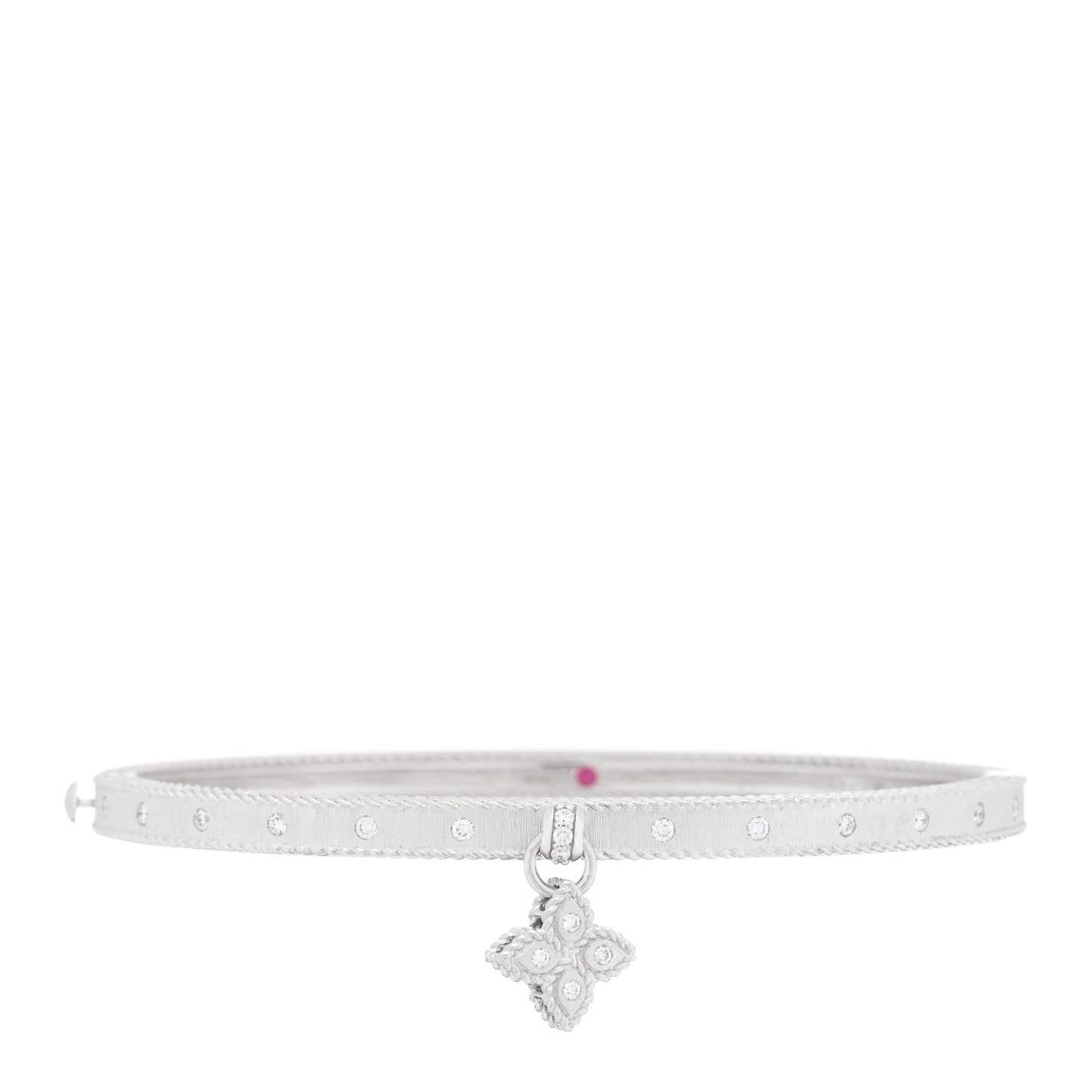 18K White Gold Diamond Princess Flower Symphony Flower Charm Bangle Bracelet