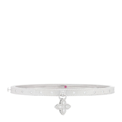 Roberto Coin 18K White Gold Diamond Princess Flower Symphony Flower Charm Bangle Bracelet 1 of 3