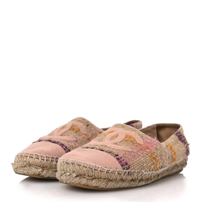 Chanel Tweed CC Espadrilles 37 Beige Pink Peach 4 of 19