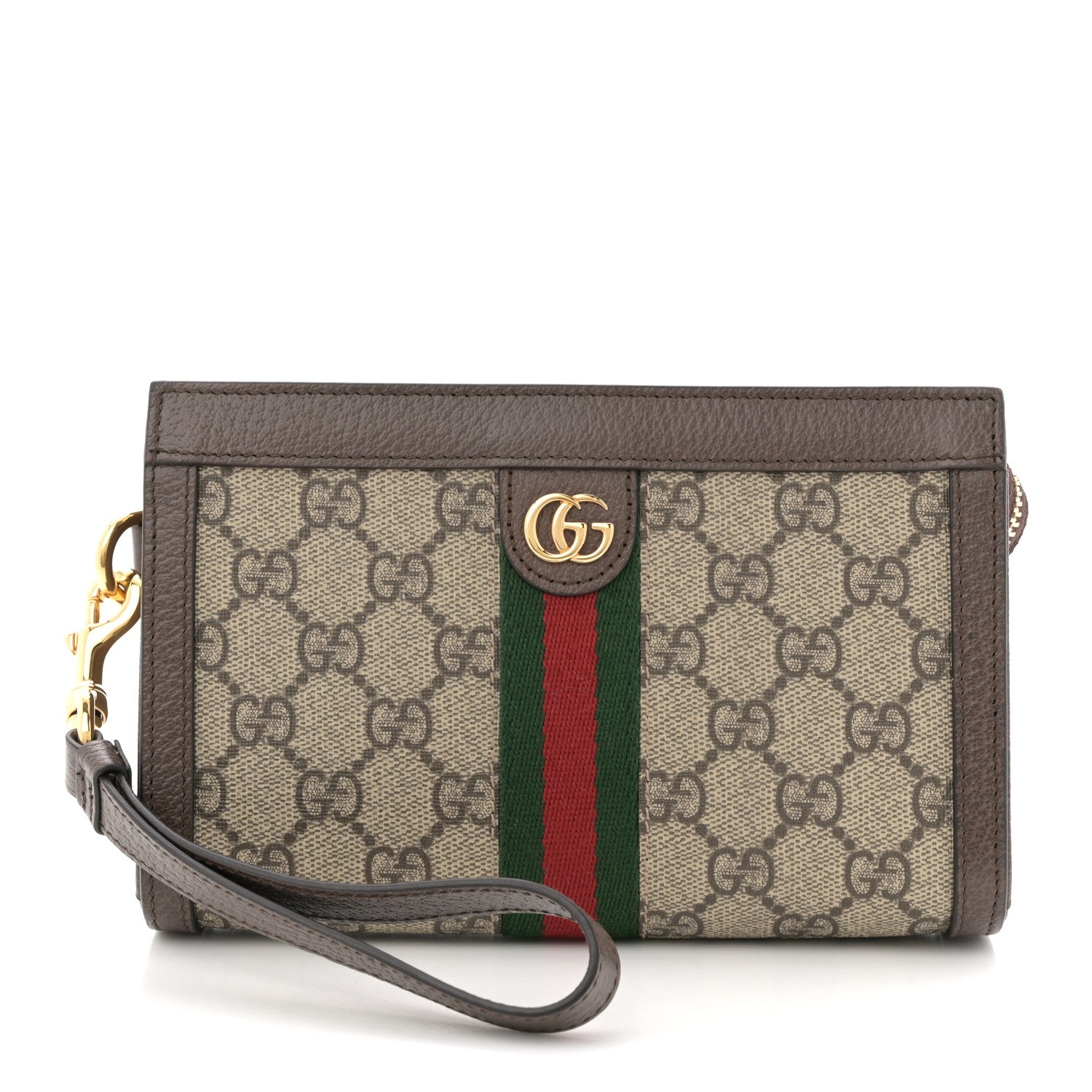 Gucci GG Supreme Monogram Web Ophidia Wristlet Brown 1 of 12