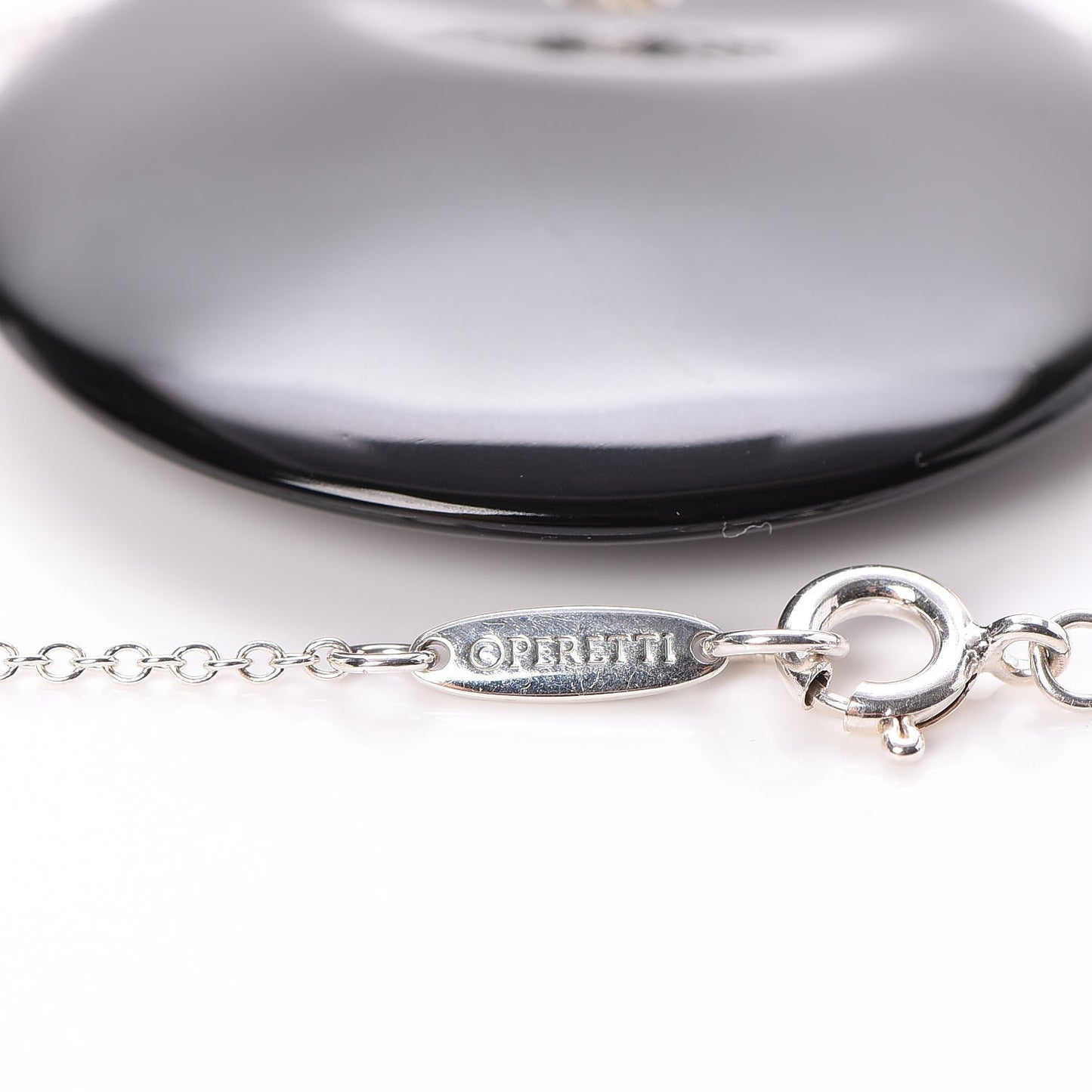 Sterling Silver Black Jade Elsa Peretti Disc Pendant Necklace