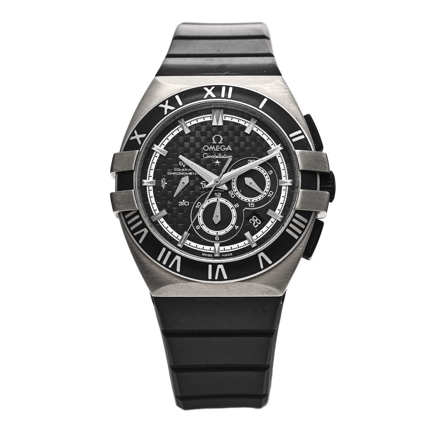 Stainless Steel Rubber 43mm Constellation Double Eagle Chronograph Automatic Watch Black 121.92.41.50.01.001