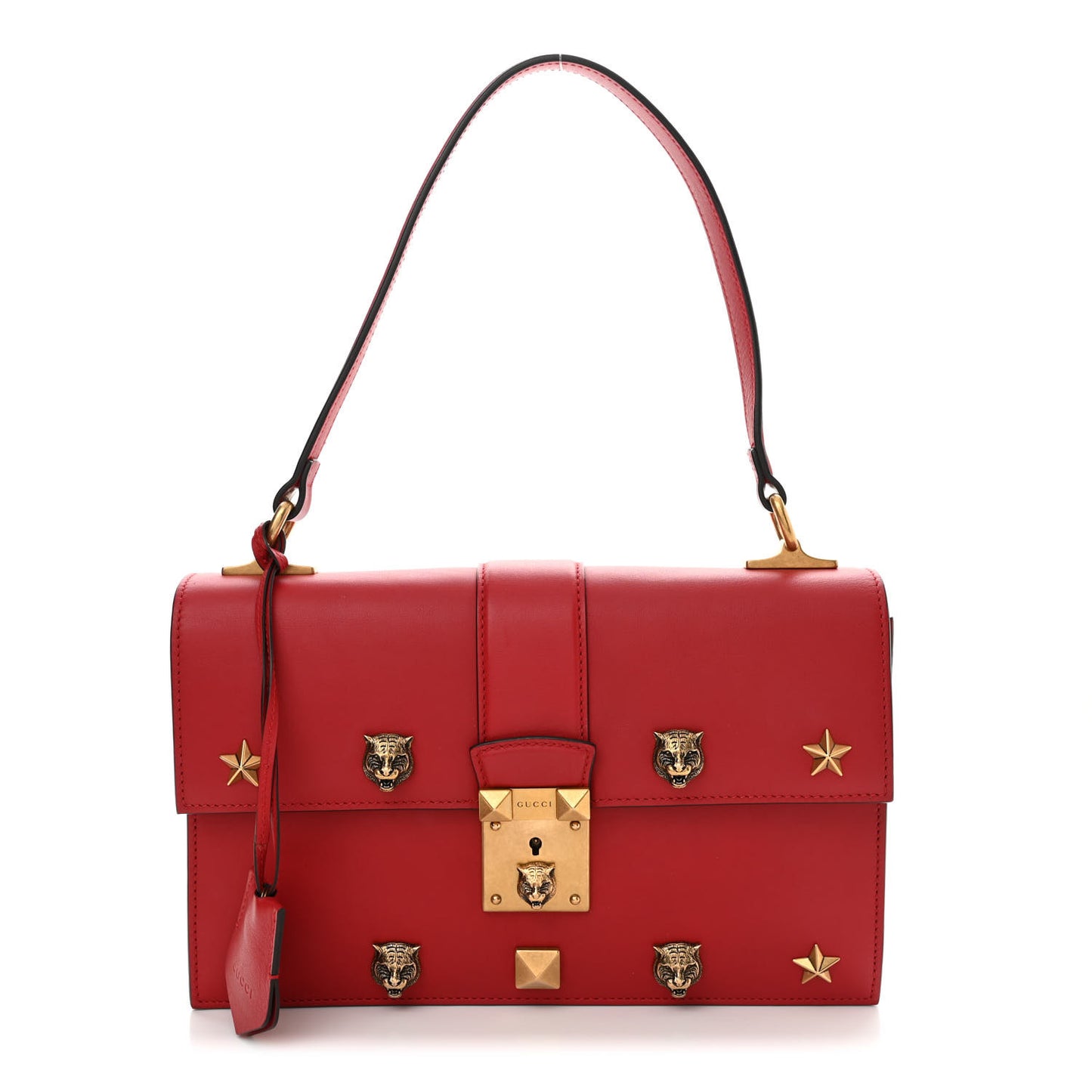 Calfskin Medium Cat Lock Top Handle Bag Red