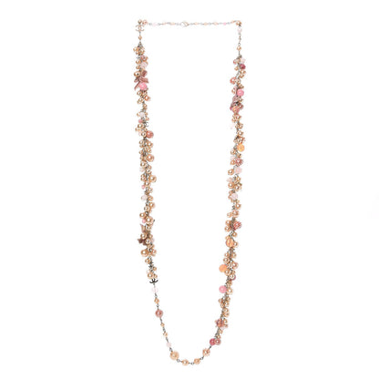 Chanel Pearl CC Beaded Velvet Bow Long Necklace Pink Ivory 3 of 6
