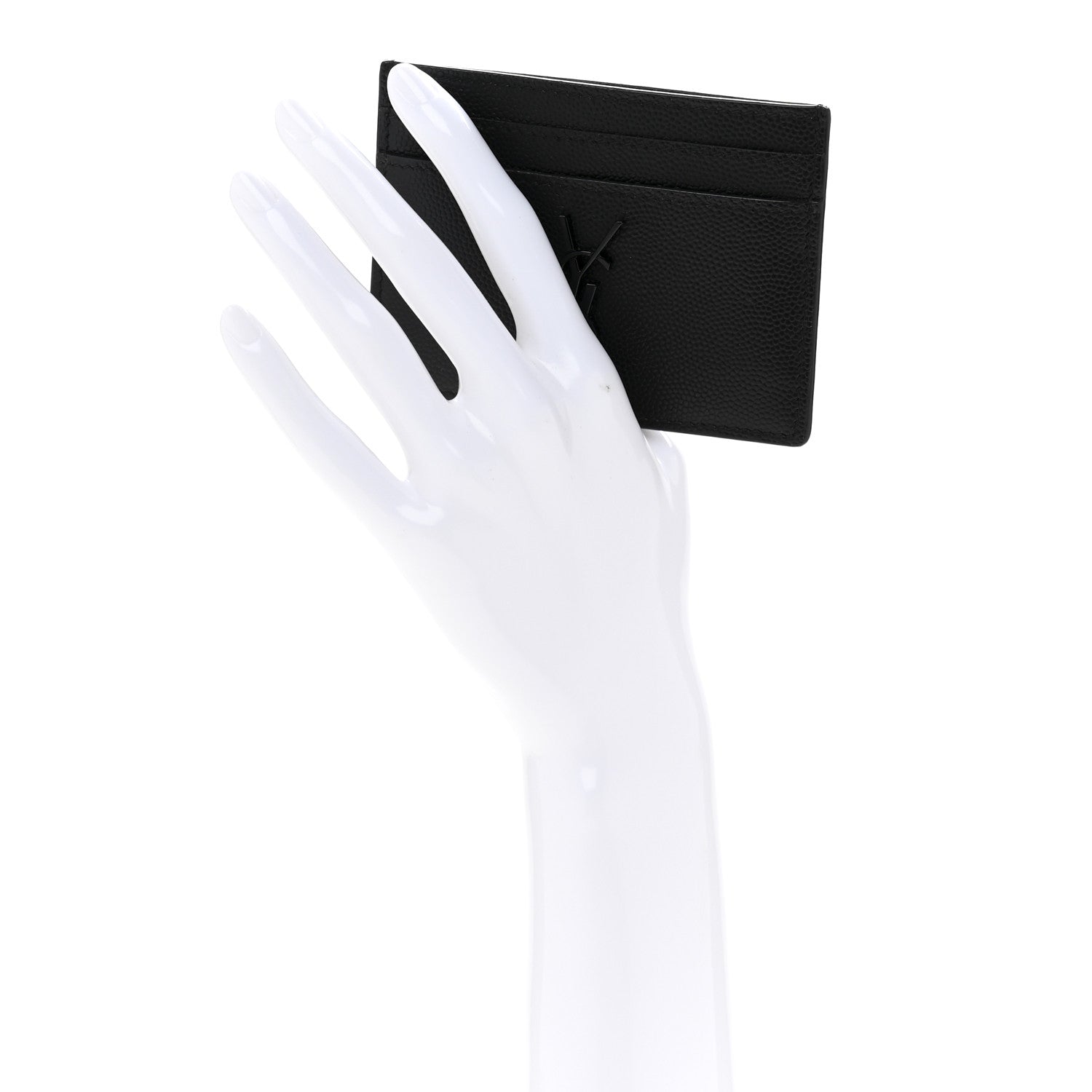Saint Laurent Grain De Poudre Matelasse Chevron Monochrome Monogram Credit Card Case Black 2 of 10
