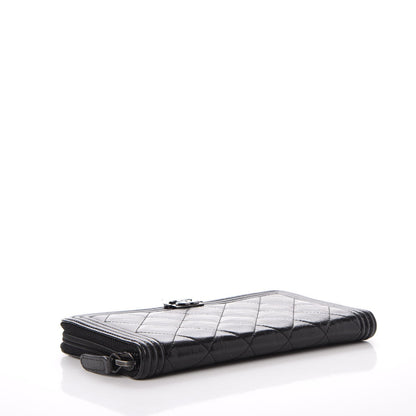 Chanel Distressed Patent Quilted Boy Zip Around Wallet Black 4 of 10