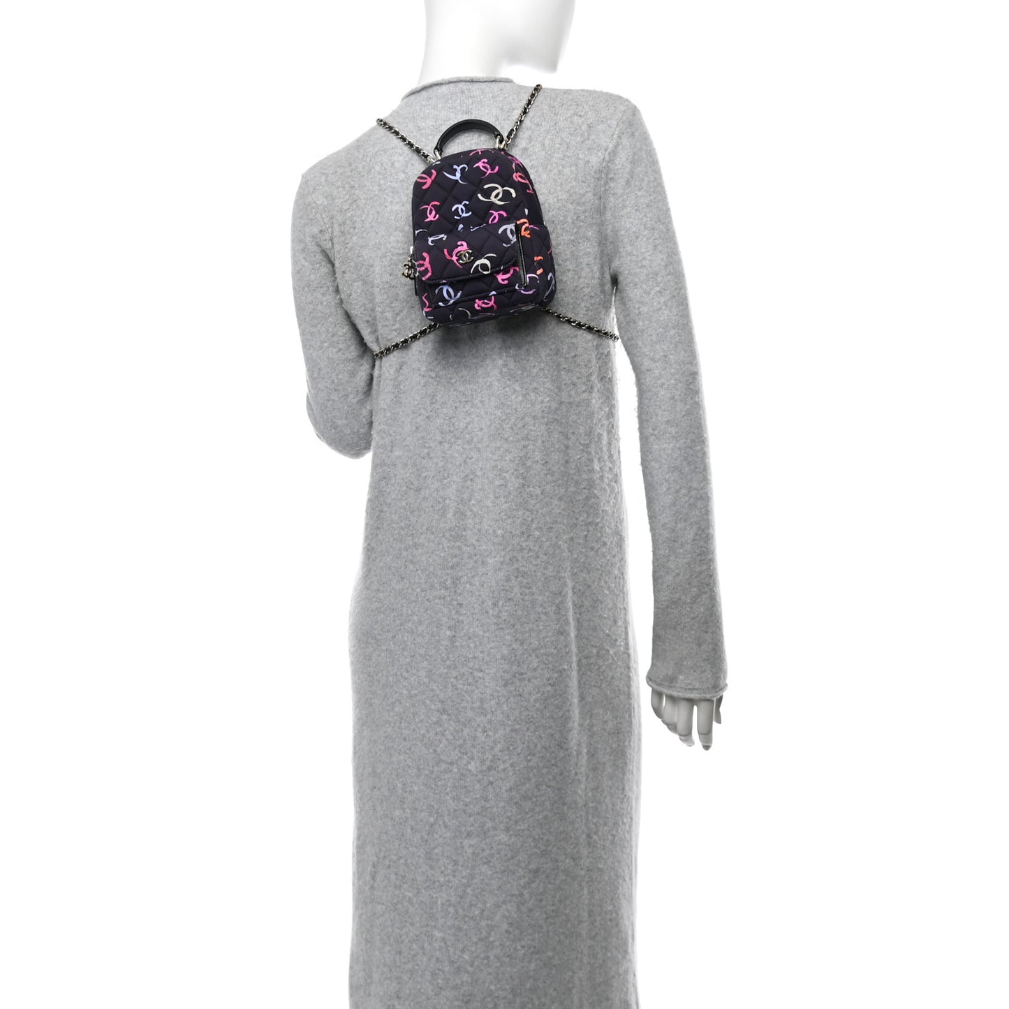 Printed Fabric Quilted CC Mini Classic Backpack Black Multicolor