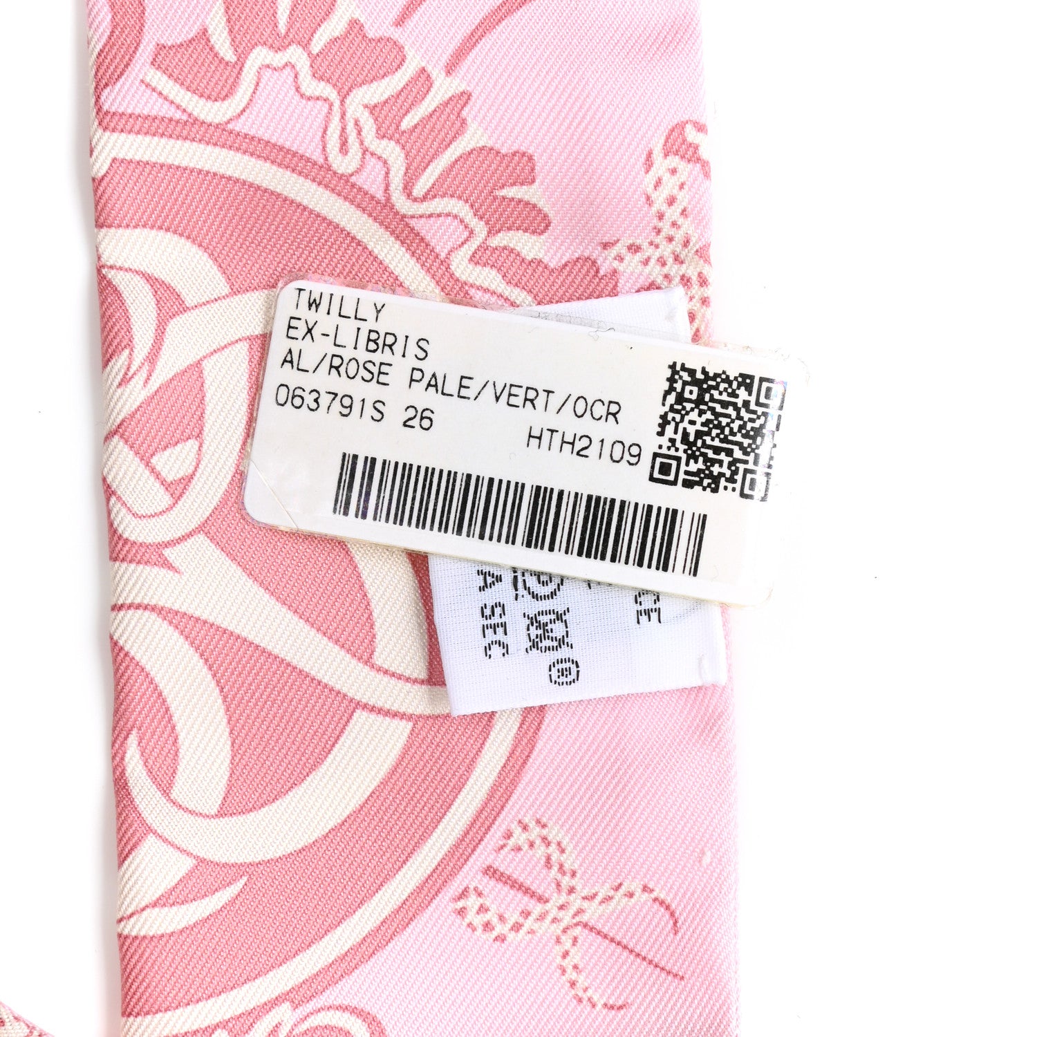 Hermes Silk Ex-Libris Twilly Rose Pale Vert Ocre 4 of 4