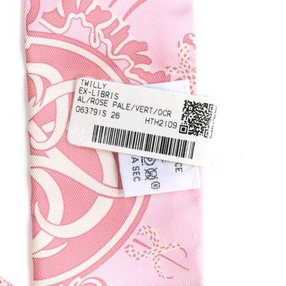 Hermes Silk Ex-Libris Twilly Rose Pale Vert Ocre 4 of 4